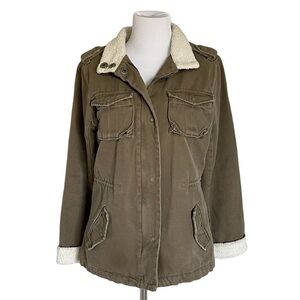 Khaki Urban Outfitters Canvas/Sherpa Jacket